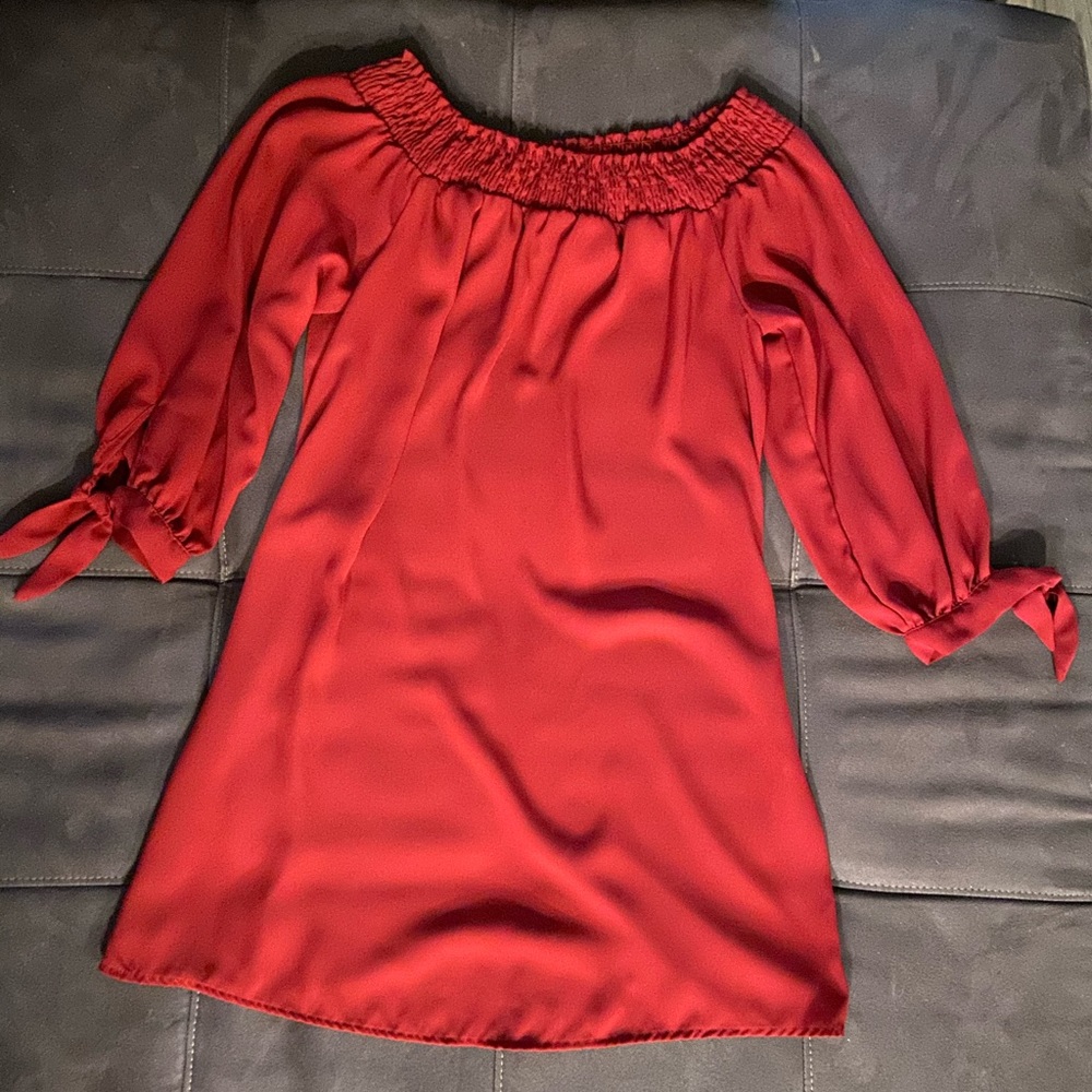Red off the shoulder mini dress